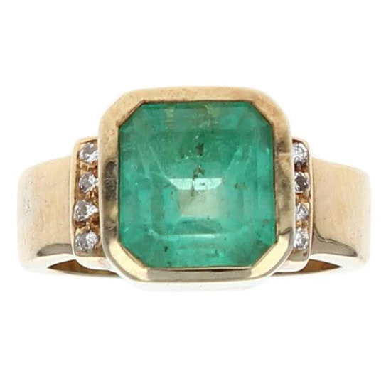 18K Yellow Gold Emerald Cut Emerald and Diamond Accent Ring - Image 2