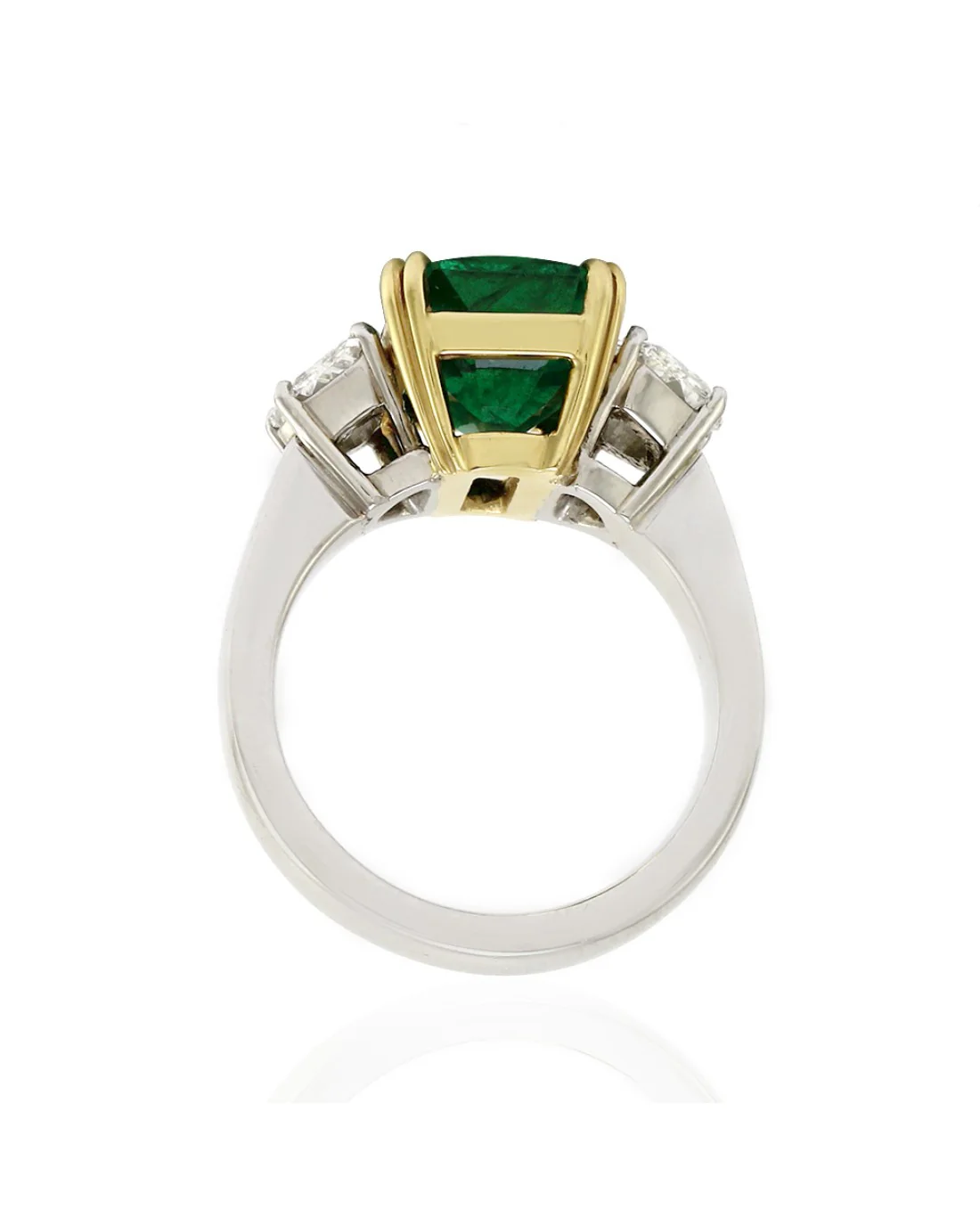 Emerald Cut Emerald with Trapezoid Shaped Diamonds in Platinum and Gold - Image 5