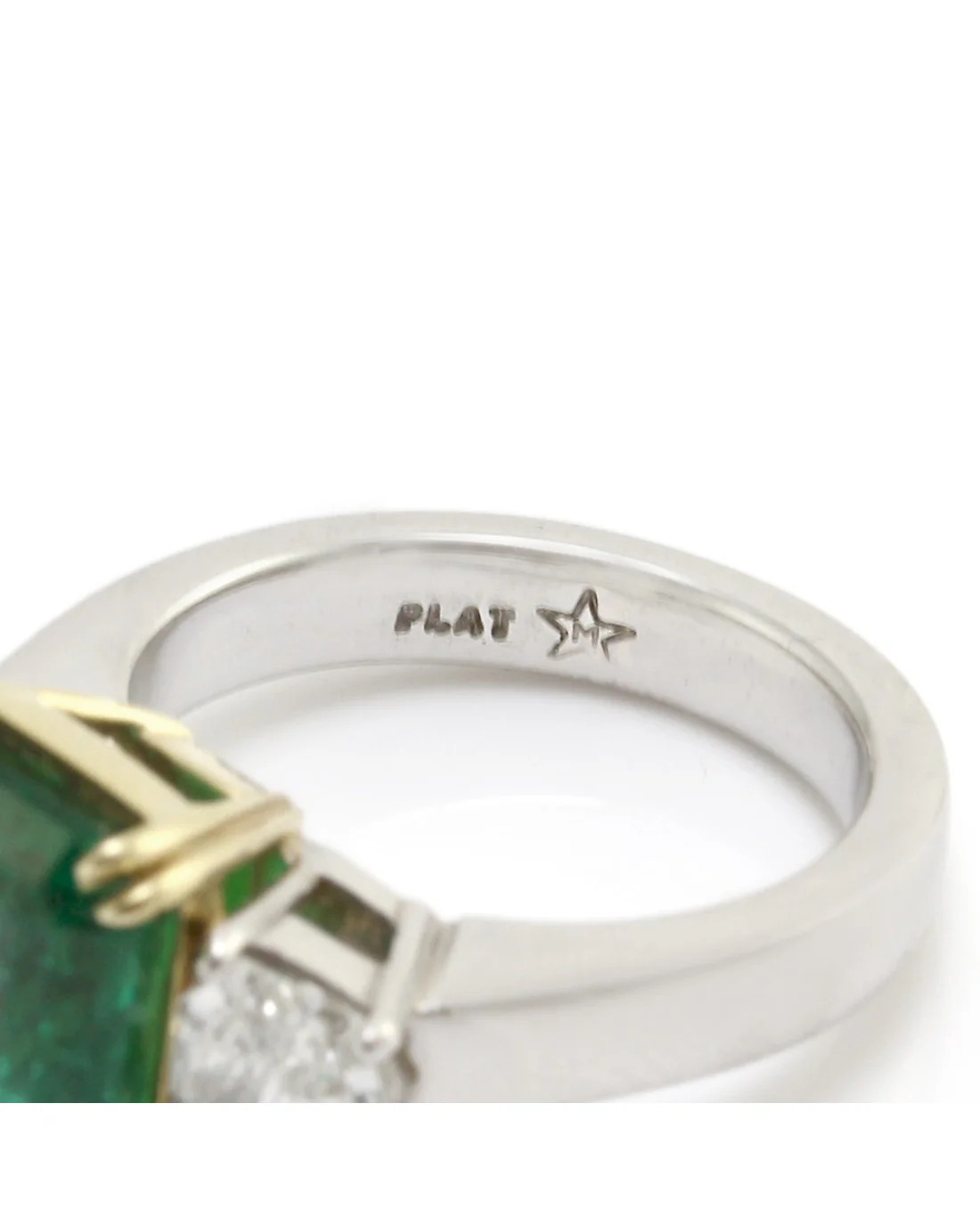 Emerald Cut Emerald with Trapezoid Shaped Diamonds in Platinum and Gold - Image 7