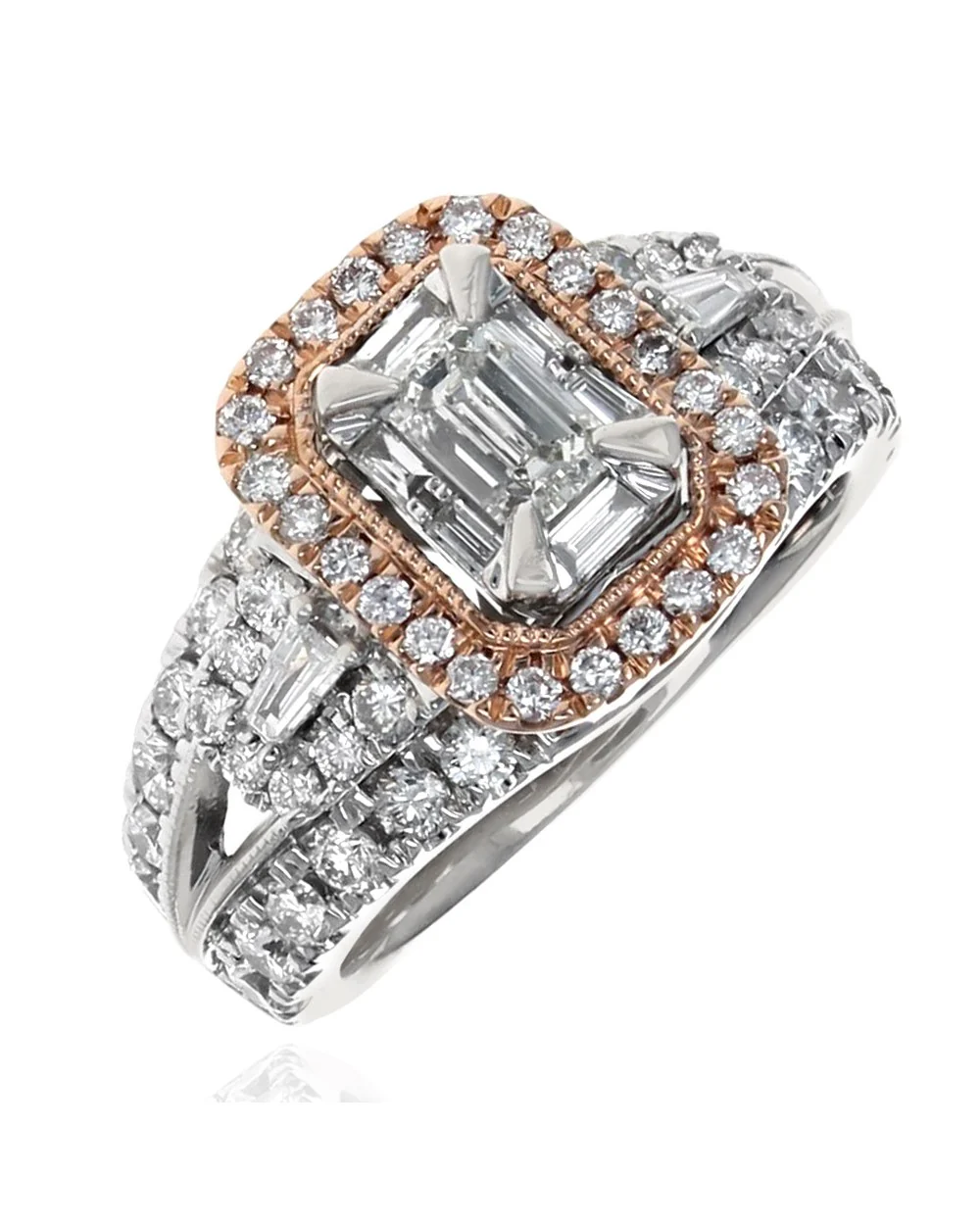 Emerald Cut, Round and Baguette Diamond Ring