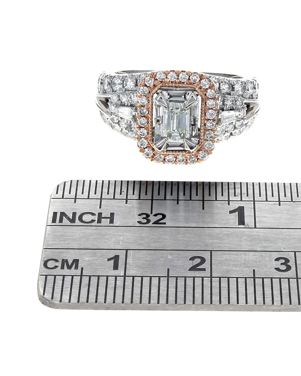 Emerald Cut, Round and Baguette Diamond Ring - Image 3