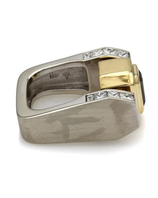 Emerald Cut Sapphire and Diamond Ring in Gold - Image 3