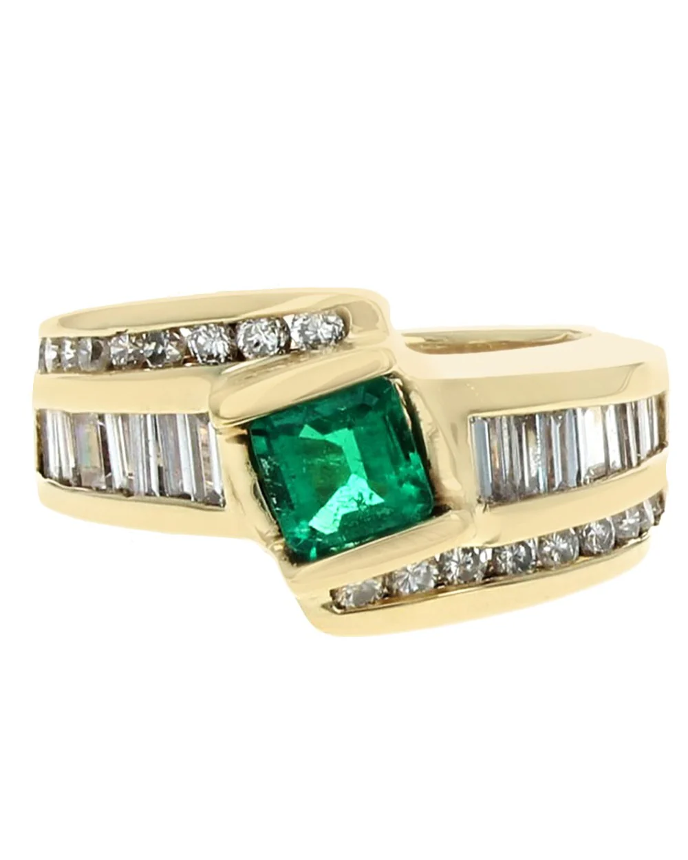 Emerald & Diamond Bypass Ring in Gold - Image 2