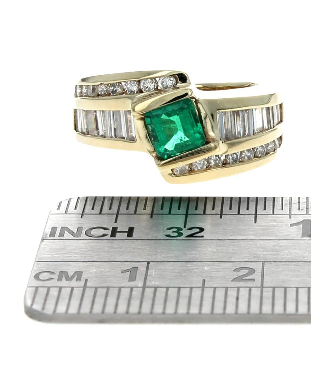 Emerald & Diamond Bypass Ring in Gold - Image 3