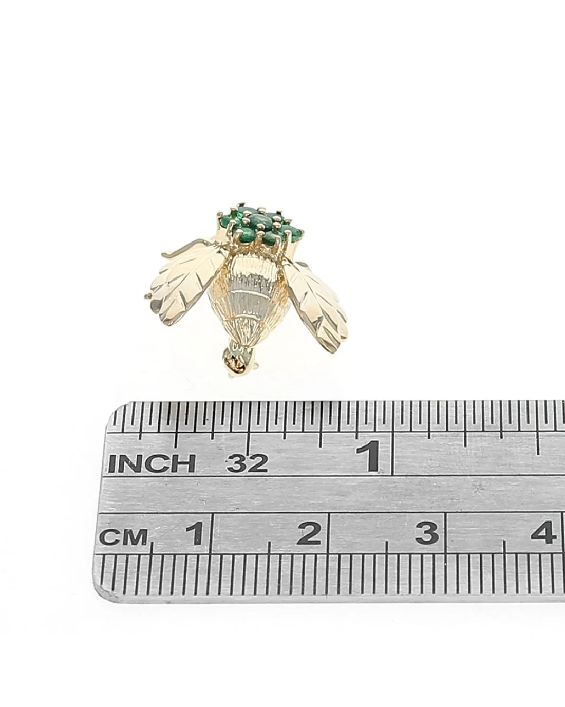 Emerald Etched Bee Pin in Yellow Gold - Image 3