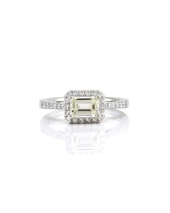 Emerald Shaped Diamond Halo Ring in Gold - Image 2
