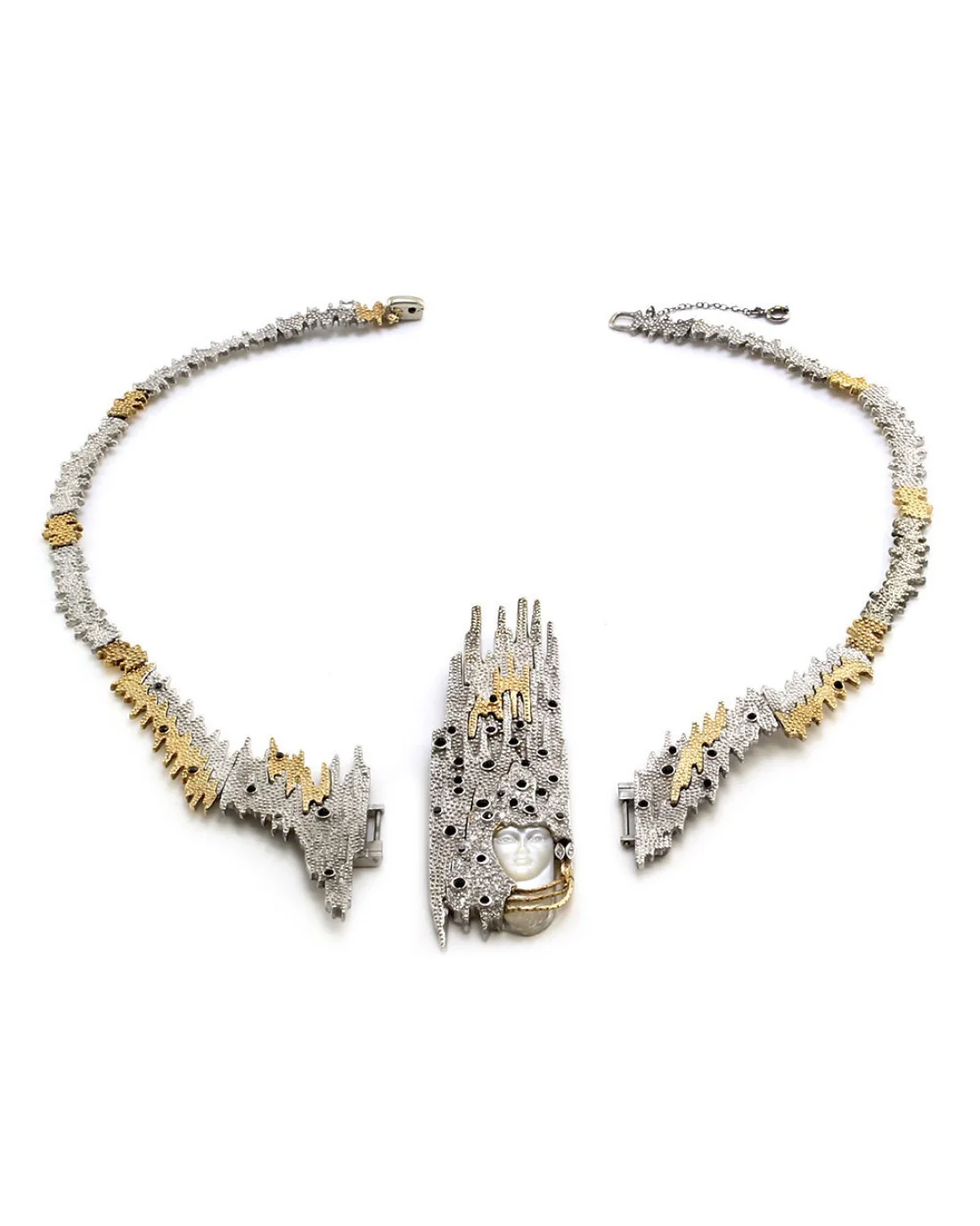 Erte Sophistication Multi-Gem Sterling and Gold Necklace Convertible Brooch - Image 2