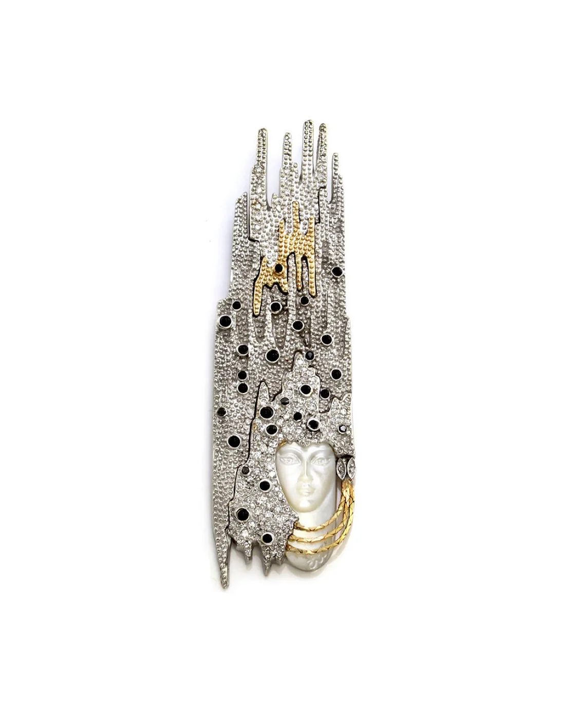 Erte Sophistication Multi-Gem Sterling and Gold Necklace Convertible Brooch - Image 3