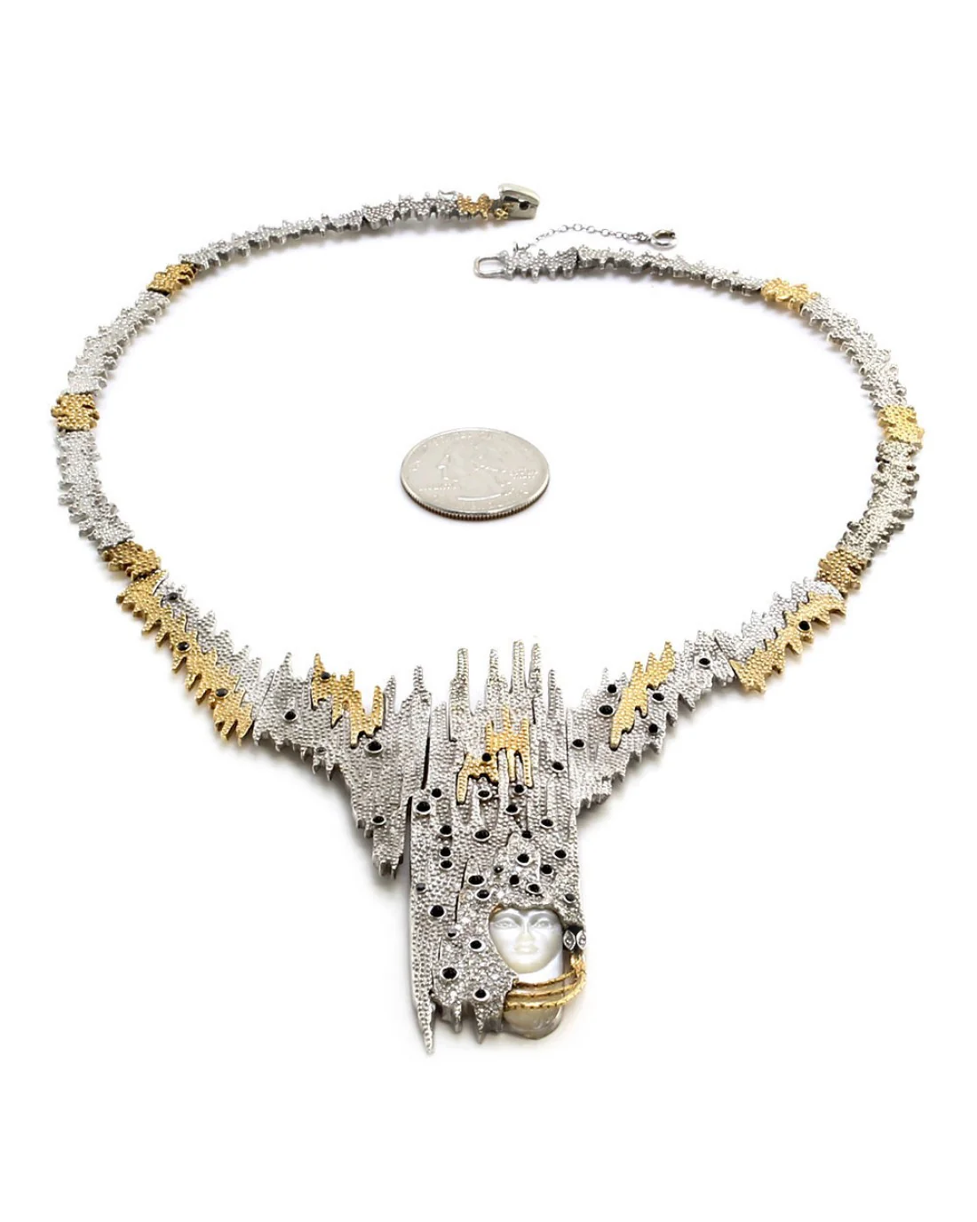 Erte Sophistication Multi-Gem Sterling and Gold Necklace Convertible Brooch - Image 4