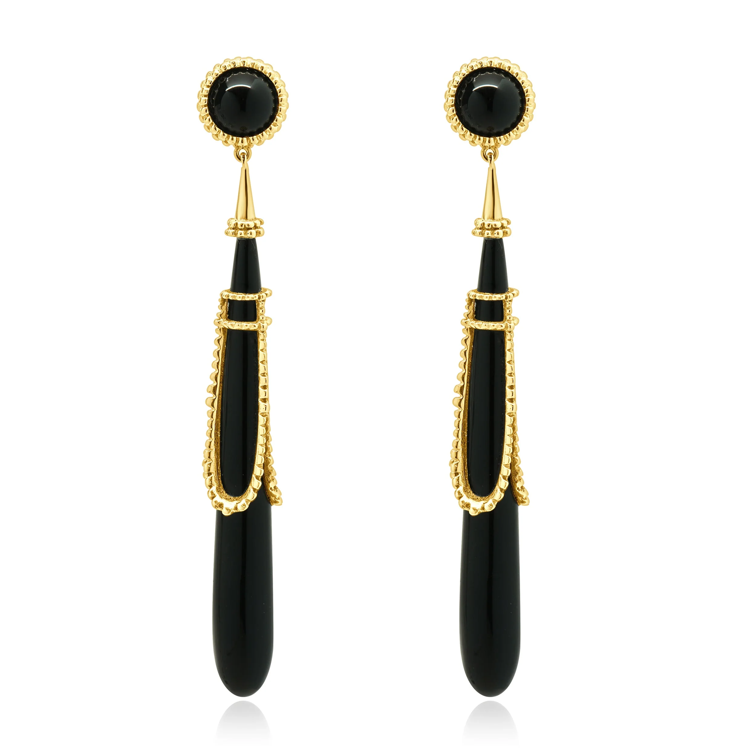 Erte Tirtoff 14 Karat Yellow Gold Vintage Onyx Drop Earrings