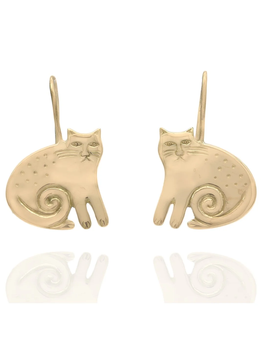Etched Cat Drop Earrings in Gold
