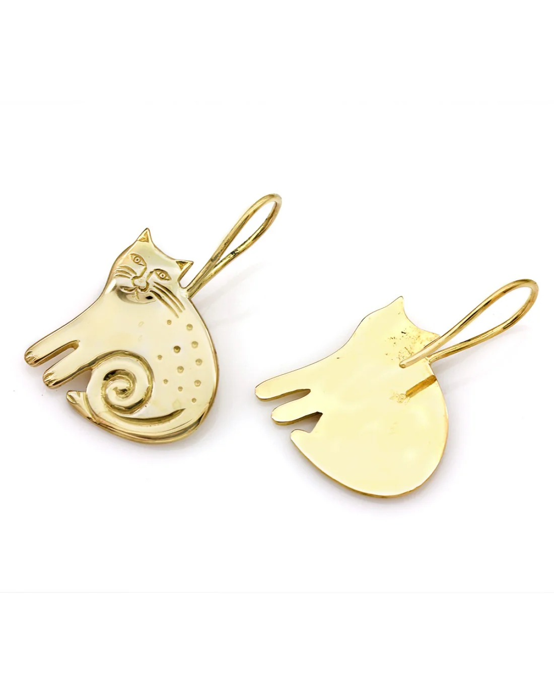 Etched Cat Drop Earrings in Gold - Image 2