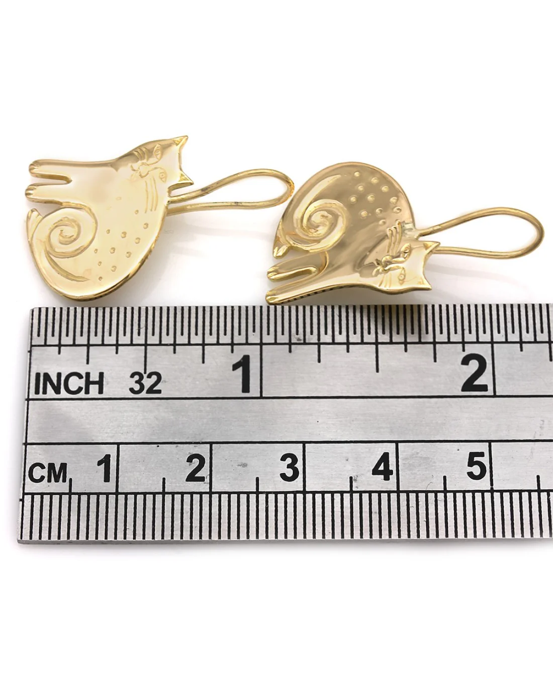 Etched Cat Drop Earrings in Gold - Image 3