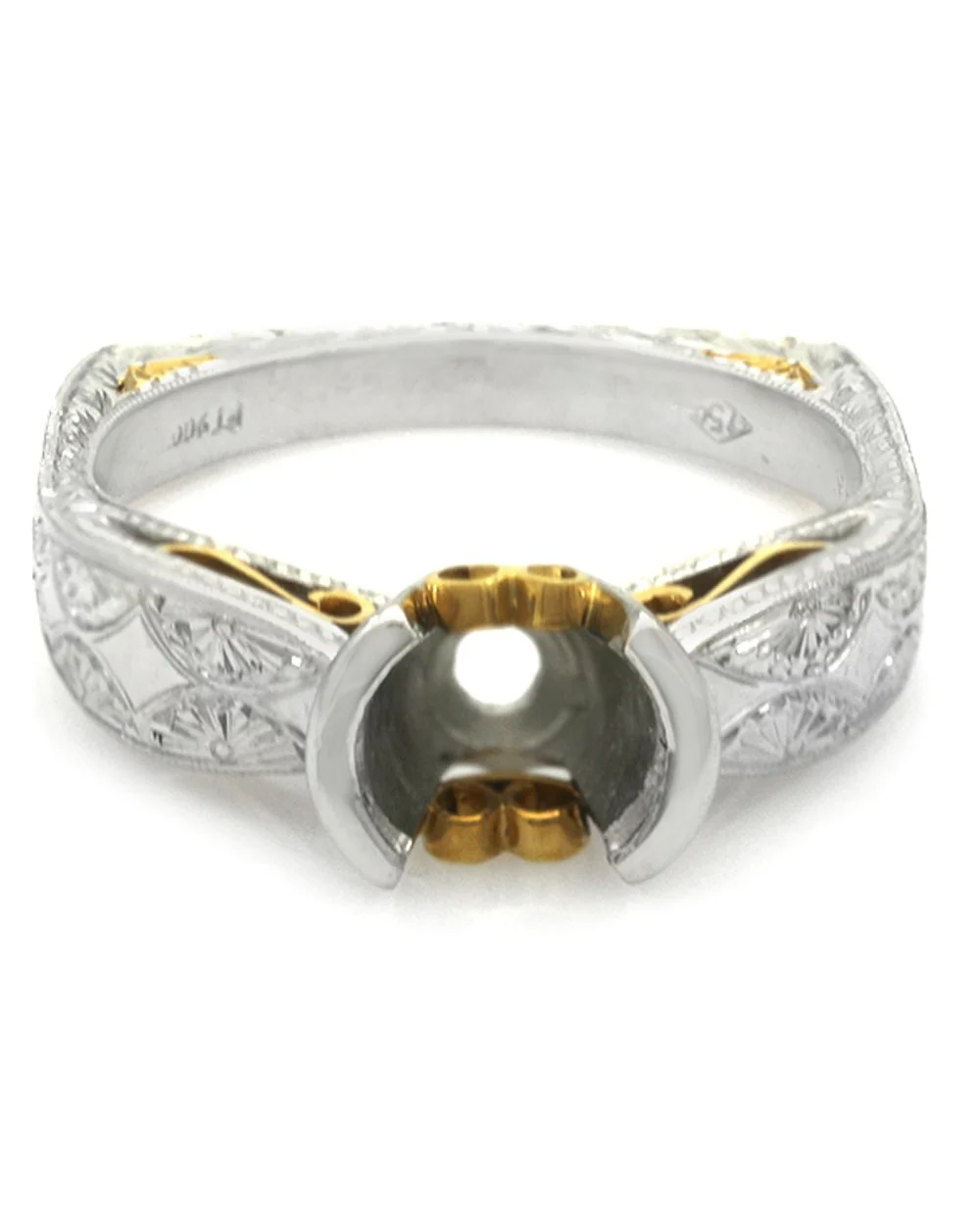 Etched Milgrain Semi Mounting in Platinum and Yellow Gold - Image 2