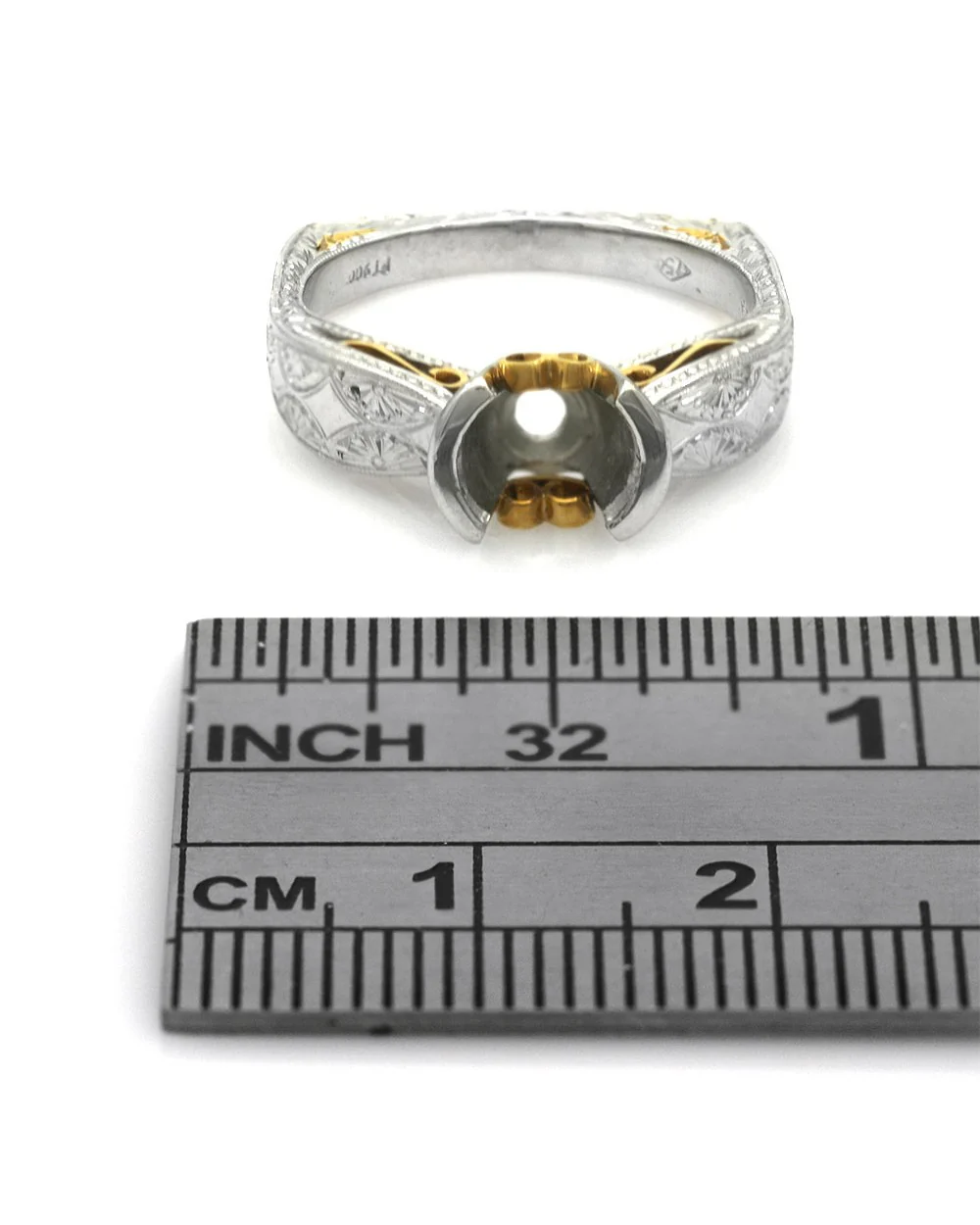 Etched Milgrain Semi Mounting in Platinum and Yellow Gold - Image 3