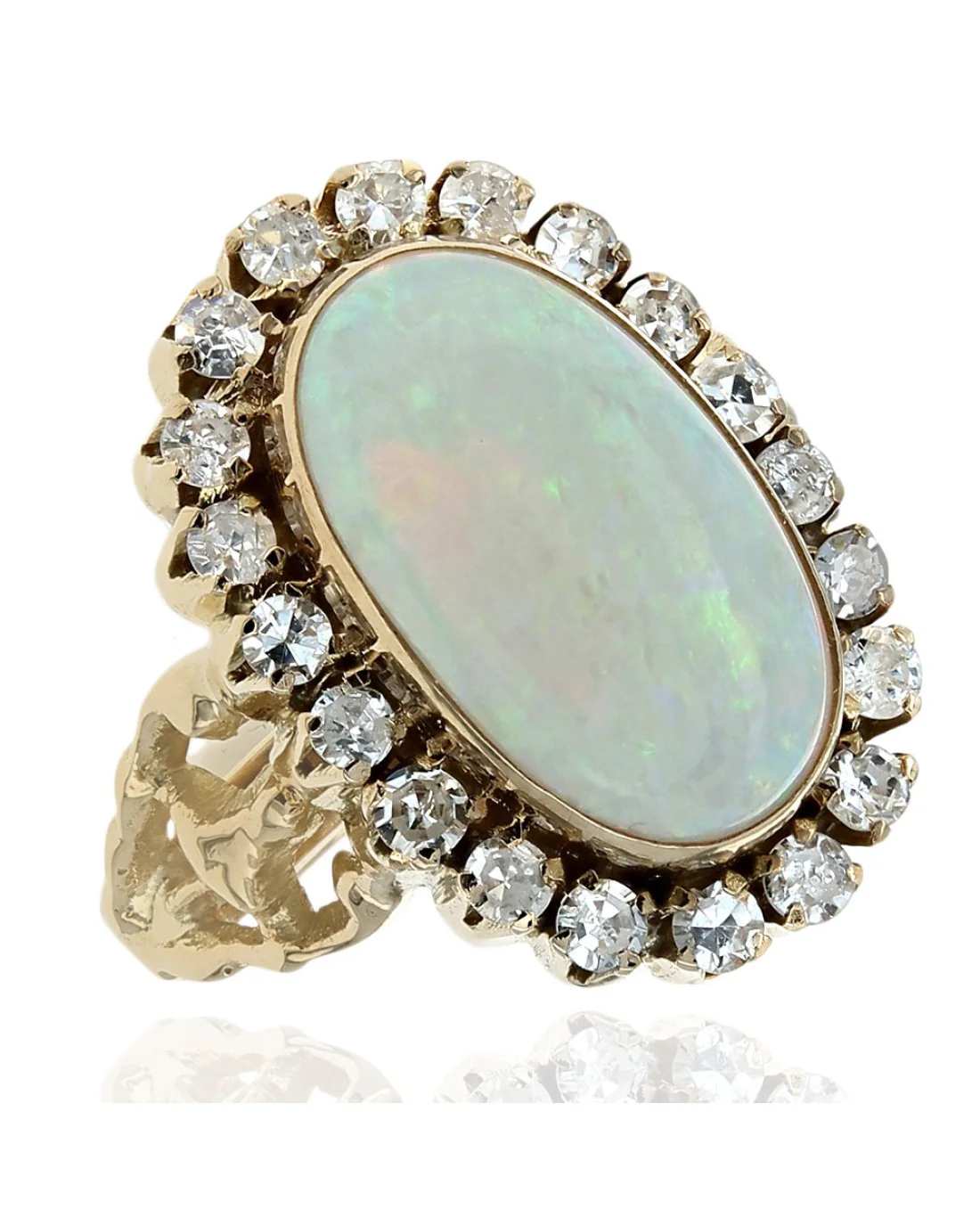 Ethiopian Opal and Diamond Halo Ring