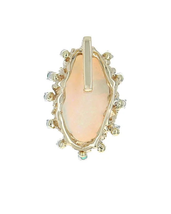 Ethiopian Opal and Emerald Halo Pendant in White and Yellow Gold - Image 2