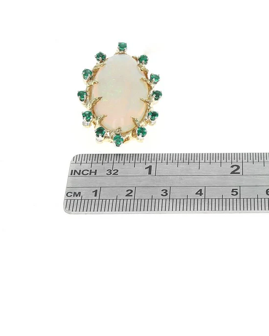 Ethiopian Opal and Emerald Halo Pendant in White and Yellow Gold - Image 3
