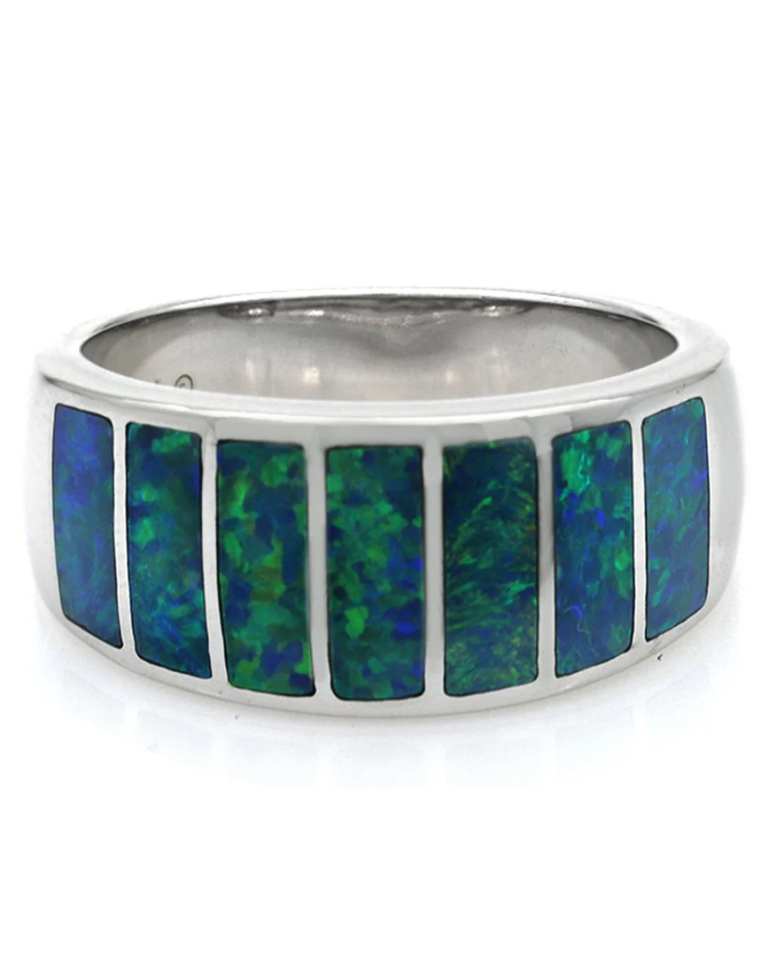 Ethiopian Opal Inlay Tapered Band in White Gold - Image 2
