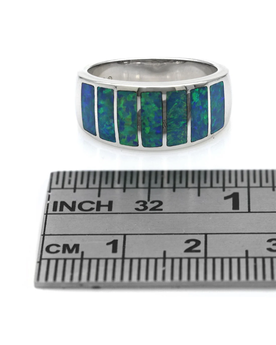 Ethiopian Opal Inlay Tapered Band in White Gold - Image 3