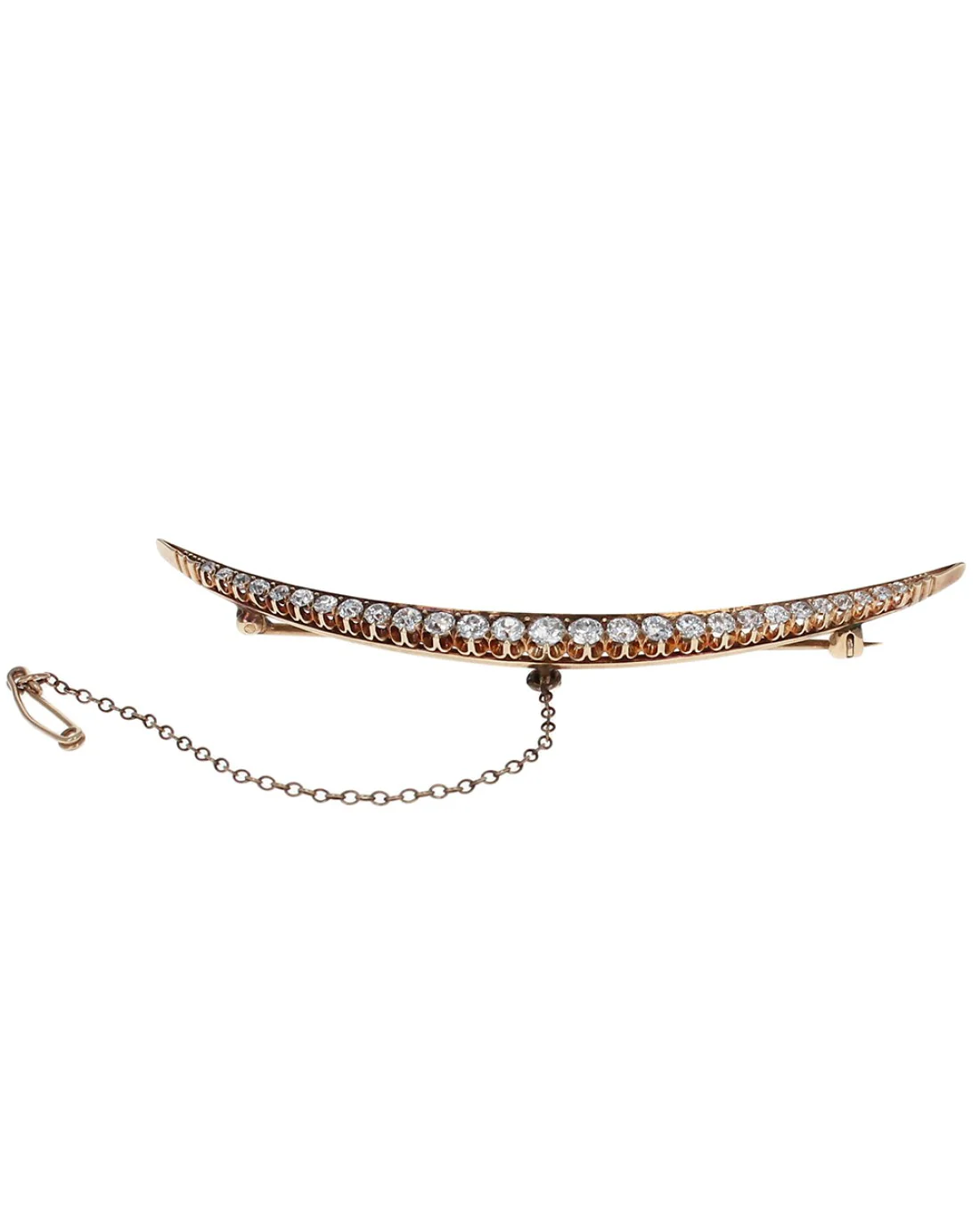European Diamond Crescent Brooch in Yellow Gold