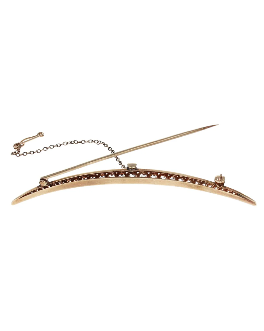 European Diamond Crescent Brooch in Yellow Gold - Image 2