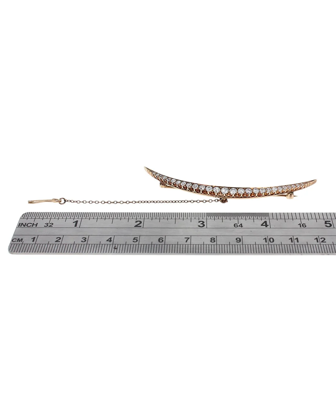 European Diamond Crescent Brooch in Yellow Gold - Image 3