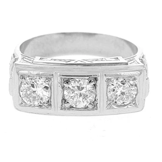 Platinum Vintage European-Cut Diamond Horizontal Ring - Image 2