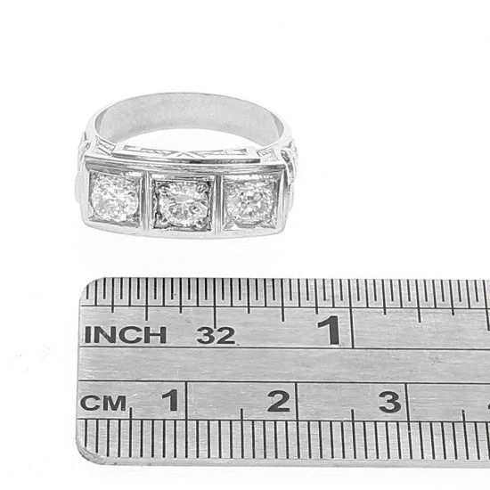 Platinum Vintage European-Cut Diamond Horizontal Ring - Image 3