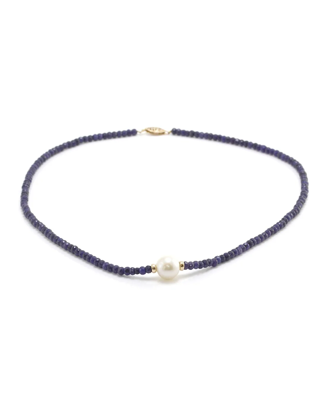 Faceted Sapphire Beaded Necklace w/ South Sea Pearl in 14K Yellow Gold - Image 2