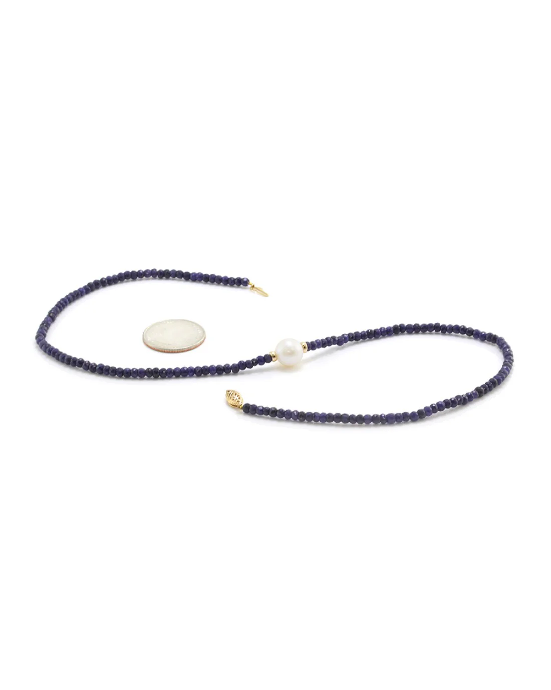 Faceted Sapphire Beaded Necklace w/ South Sea Pearl in 14K Yellow Gold - Image 3