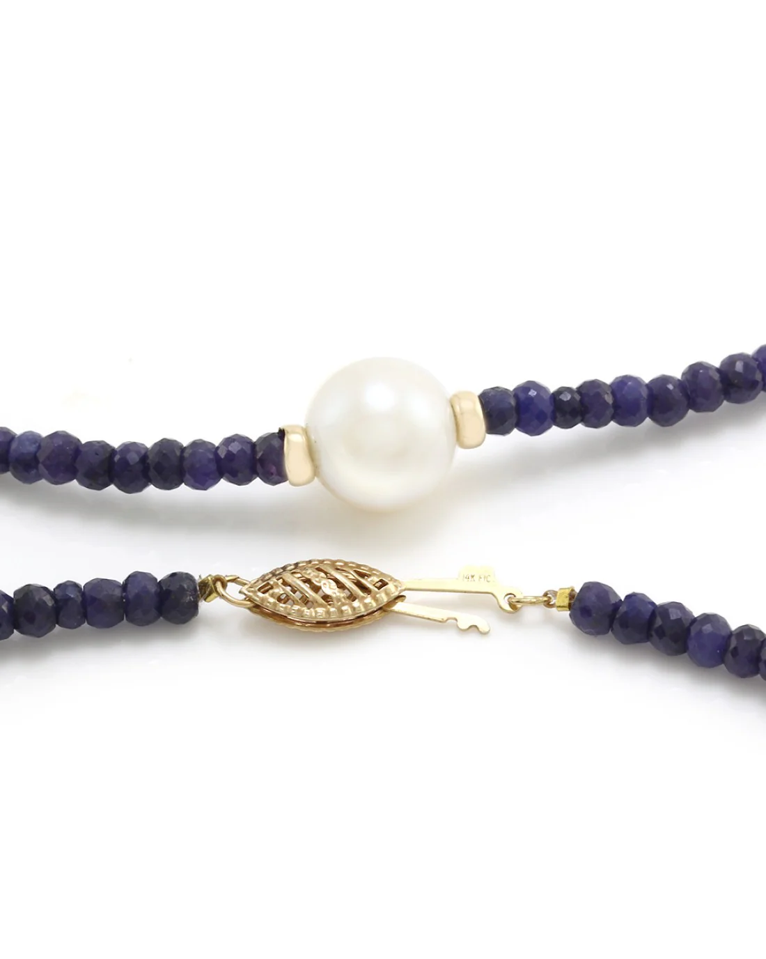 Faceted Sapphire Beaded Necklace w/ South Sea Pearl in 14K Yellow Gold - Image 4