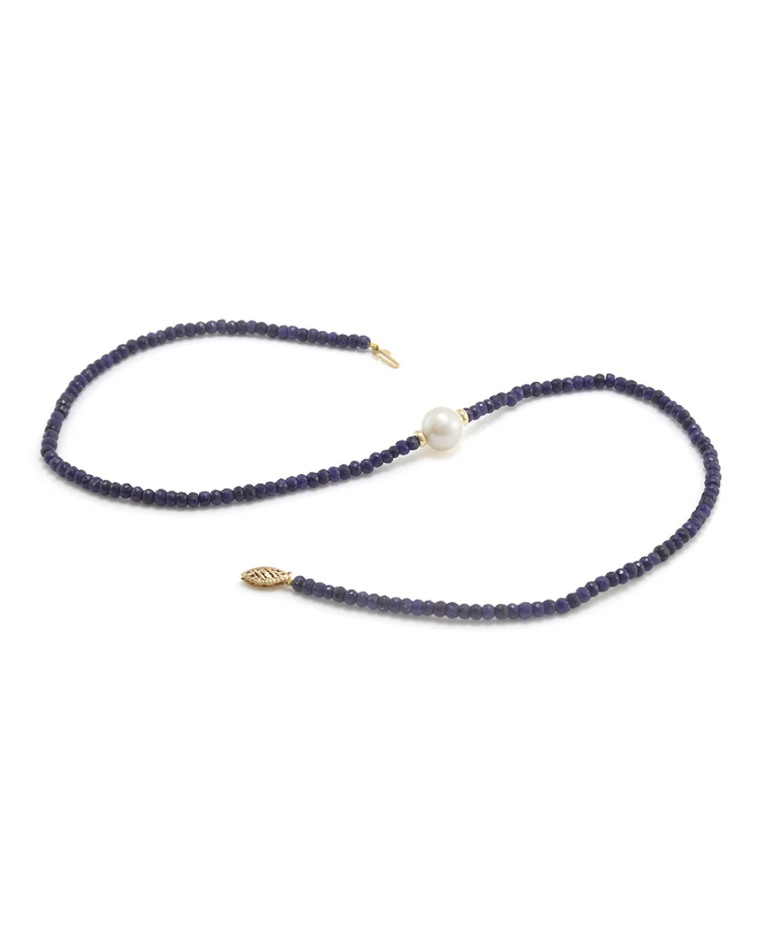 Faceted Sapphire Beaded Necklace w/ South Sea Pearl in 14K Yellow Gold - Image 5