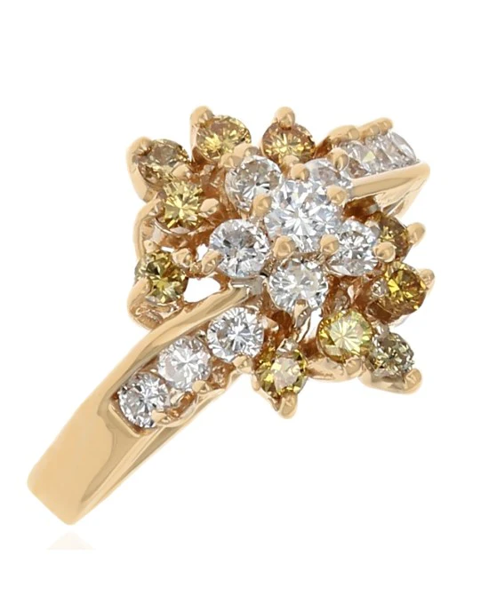 Fancy Yellow and White Diamond Cluster Ring
