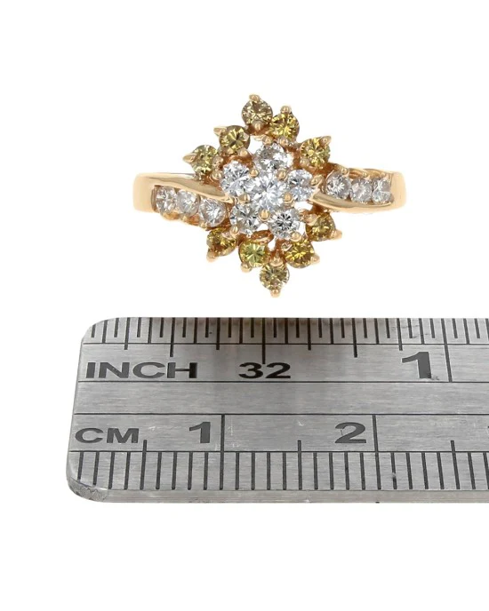 Fancy Yellow and White Diamond Cluster Ring - Image 3