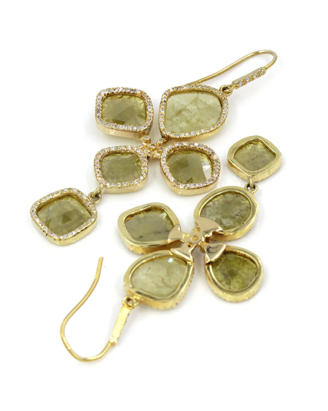 Fancy Yellow Diamond Slice and Pave Diamond Earrings in Gold - Image 2