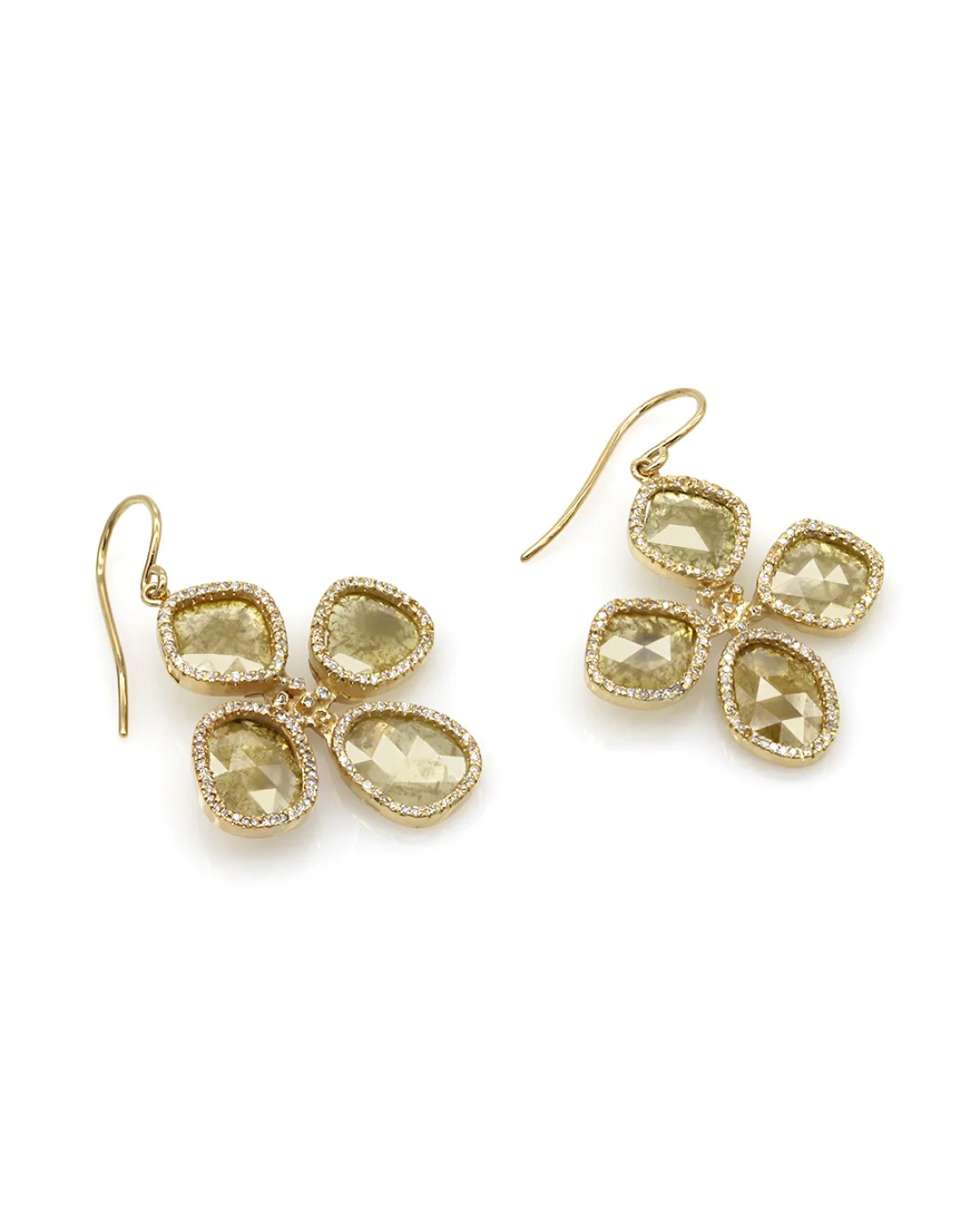 Fancy Yellow Diamond Slice and Pave Diamond Earrings in Gold - Image 2