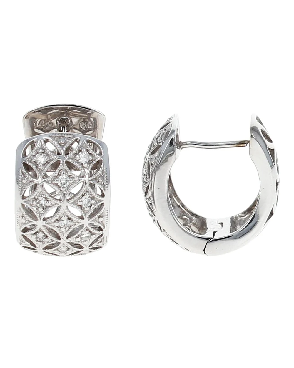 Filigree Diamond Huggie Earrings - Image 2