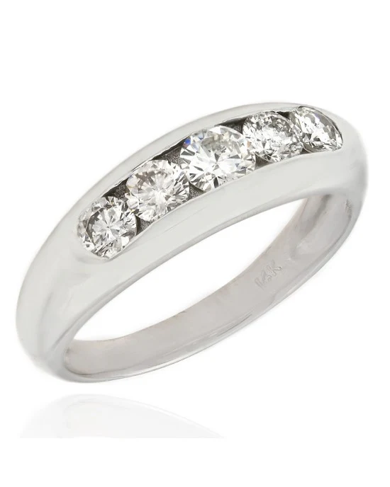 Five Stone Round Diamond Channel Set Band in 14k White Gold