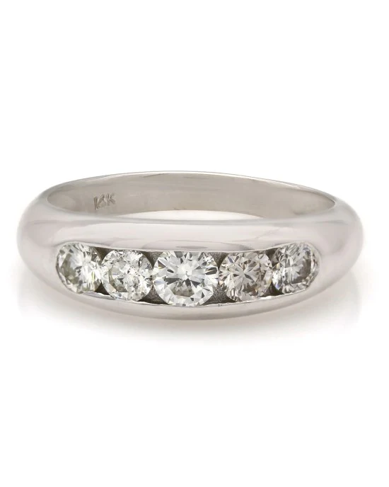 Five Stone Round Diamond Channel Set Band in 14k White Gold - Image 2