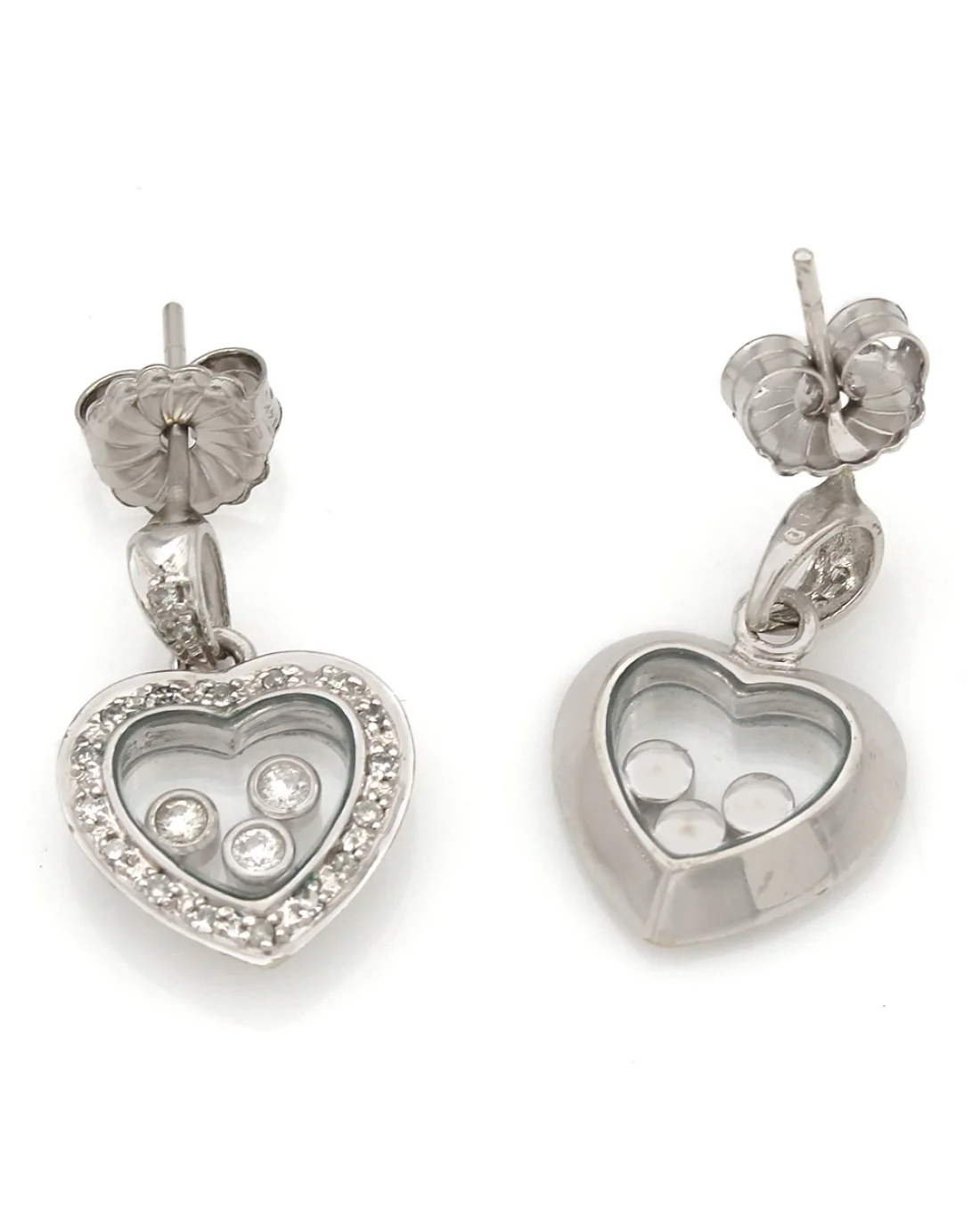 Floating Diamond Heart Drop Earrings in White Gold - Image 2