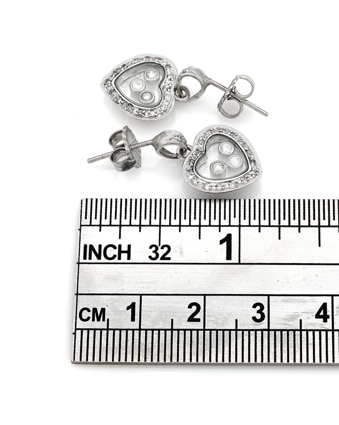 Floating Diamond Heart Drop Earrings in White Gold - Image 3