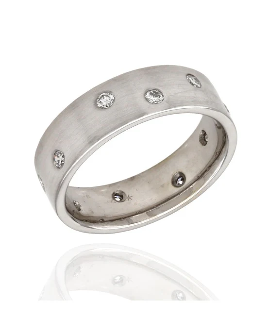 Flush Set, Round Diamond, Eternity Band with Satin Finish in 14k White Gold