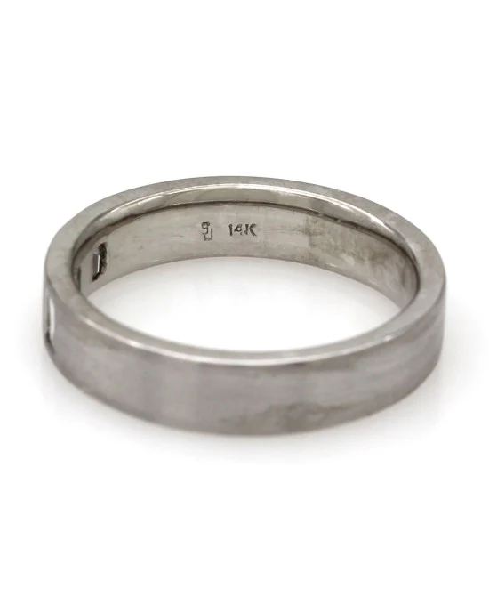 Flush Set Three Stone Baguette Diamond Band with Satin Finish in 14k White Gold - Image 3