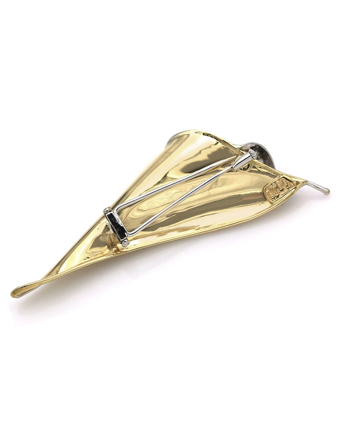 Fluted Curled Leaf Pin Brooch with Diamond Accent - Image 2