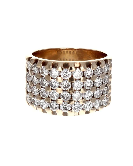 Four Row Diamond Checkerboard Band in Yellow Gold - Image 2