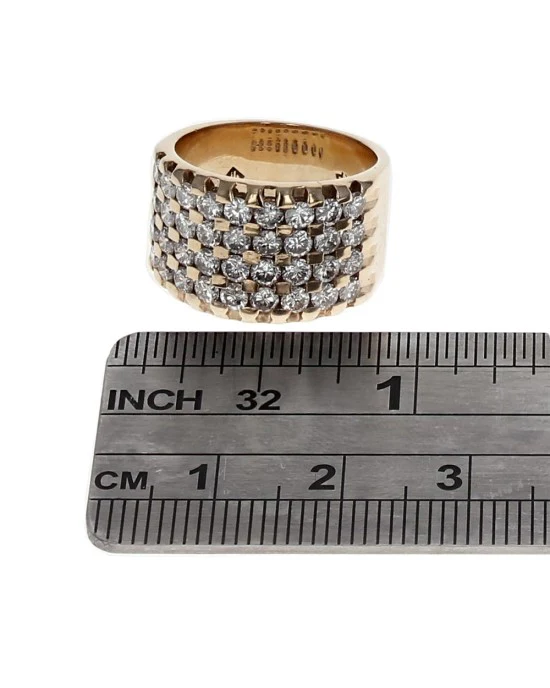 Four Row Diamond Checkerboard Band in Yellow Gold - Image 3
