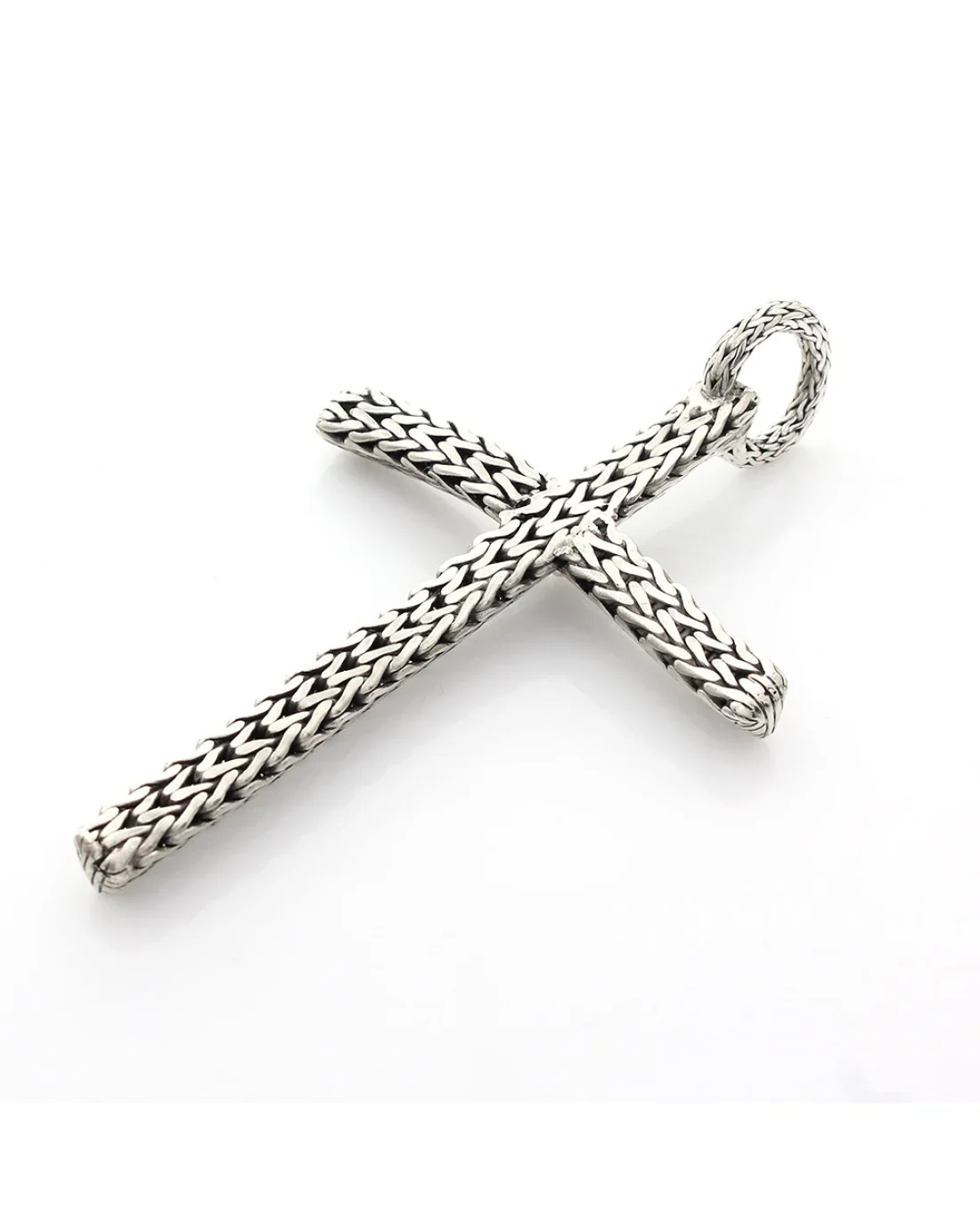 Foxtail Chain Cross Pendant in Silver - Image 2