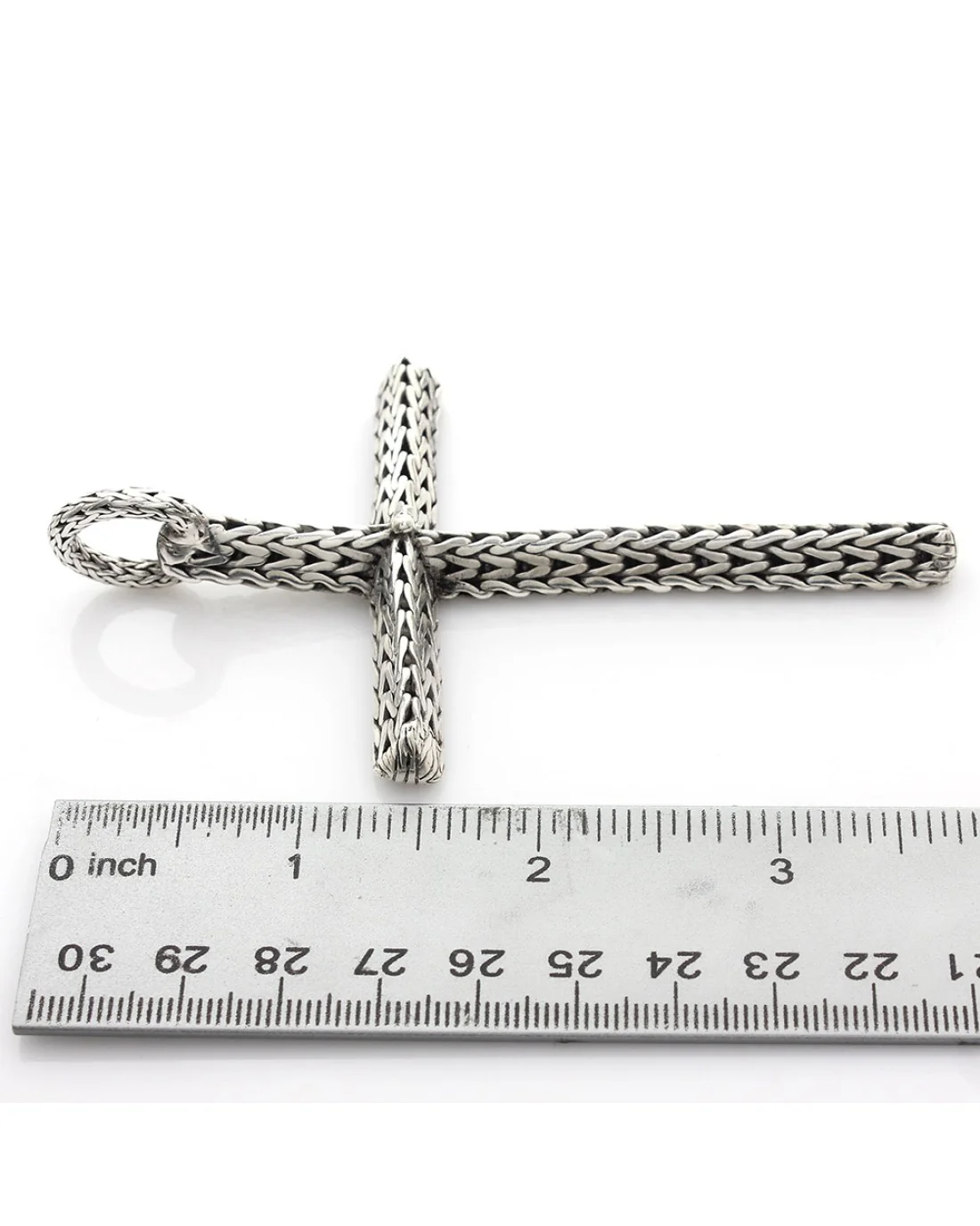 Foxtail Chain Cross Pendant in Silver - Image 3