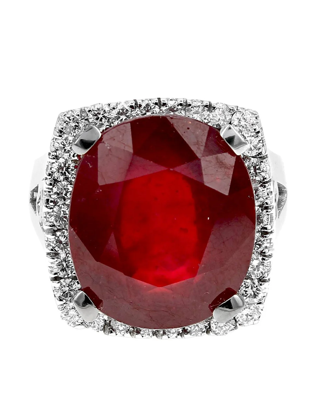 Fracture Filed Ruby and Diamond Halo Cocktail Ring - Image 2